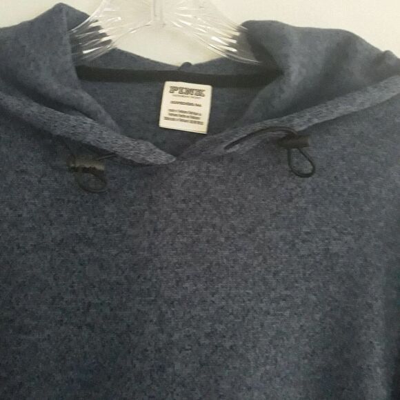 Pink Victoria Secret Cropped Sweat Shirt Womens XS Blue Hooded Drawstrings - Picture 4 of 9